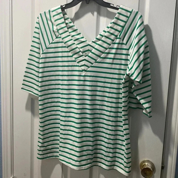 City Chick Blue & White Striped V-Neck Blouse, Size 18 M - Picture 1 of 6